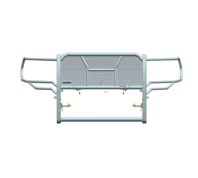 RU-DORA20-B – BLACK HORSE Grille Guard, 3-Piece Modular Powder Coated Black Steel With Brush Guard Without Skid Plate